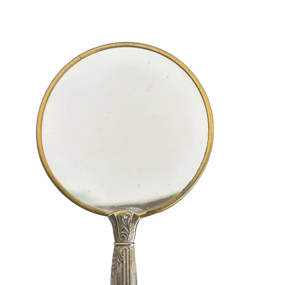 Vintage Art Nouveau Design Magnified Gold Tone Hand Mirror